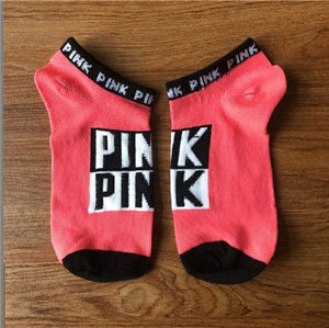 Hot Motion Socks PINK Socks New Unisex Cotton Mix Random  Harajuku Creative Happy Casual Sports Short Ankle Pink Letters Socks